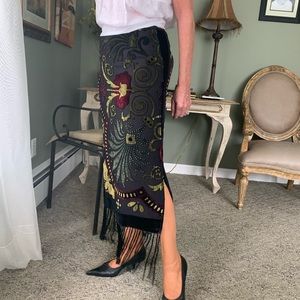 R & K Evening long skirt with fringe detail.